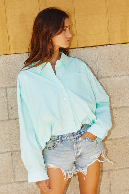 Elastic Hem Button Down Shirt