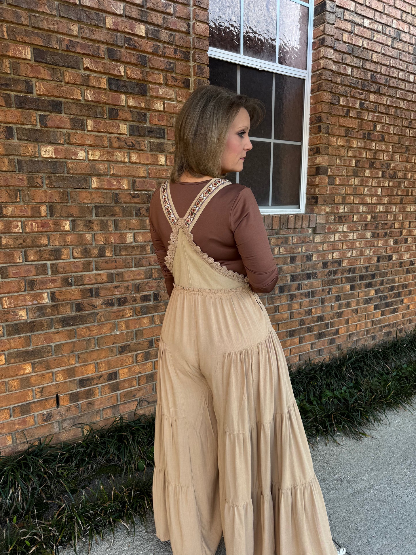 Lace Trim Tiered Sleeveless Jumpsuit